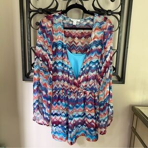 Charlie Jade Blue and Pink Graphic Blouse